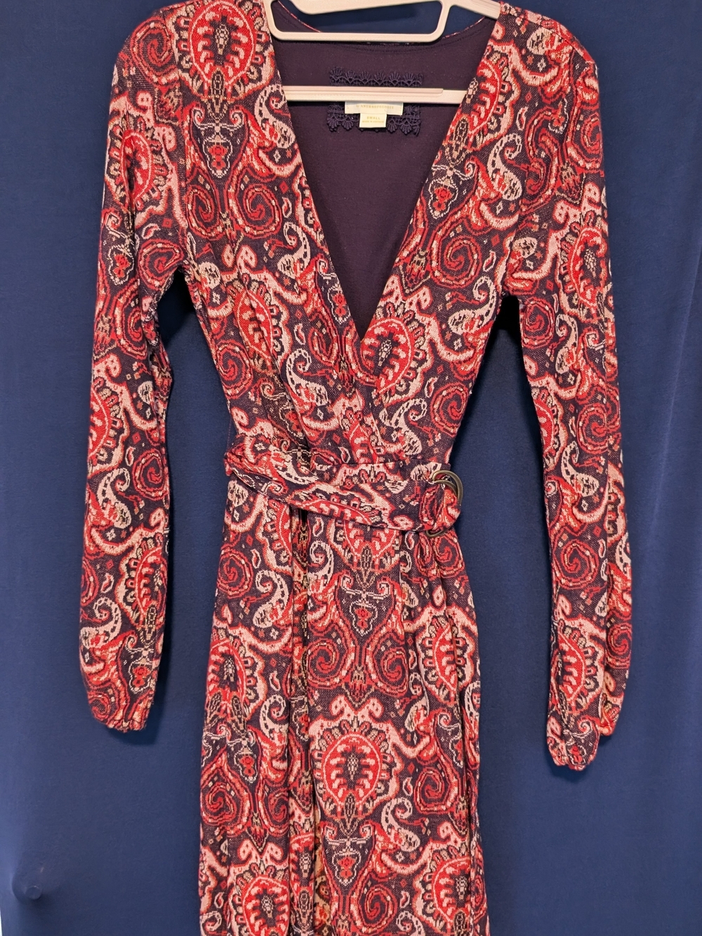 Anthropologie Maeve Paisley Long-Sleeve Wrap Dress with Belt